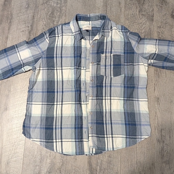 Universal Thread Tops - Universal Thread Blue and White Flannel Plaid Button Down Shirt Women's Large